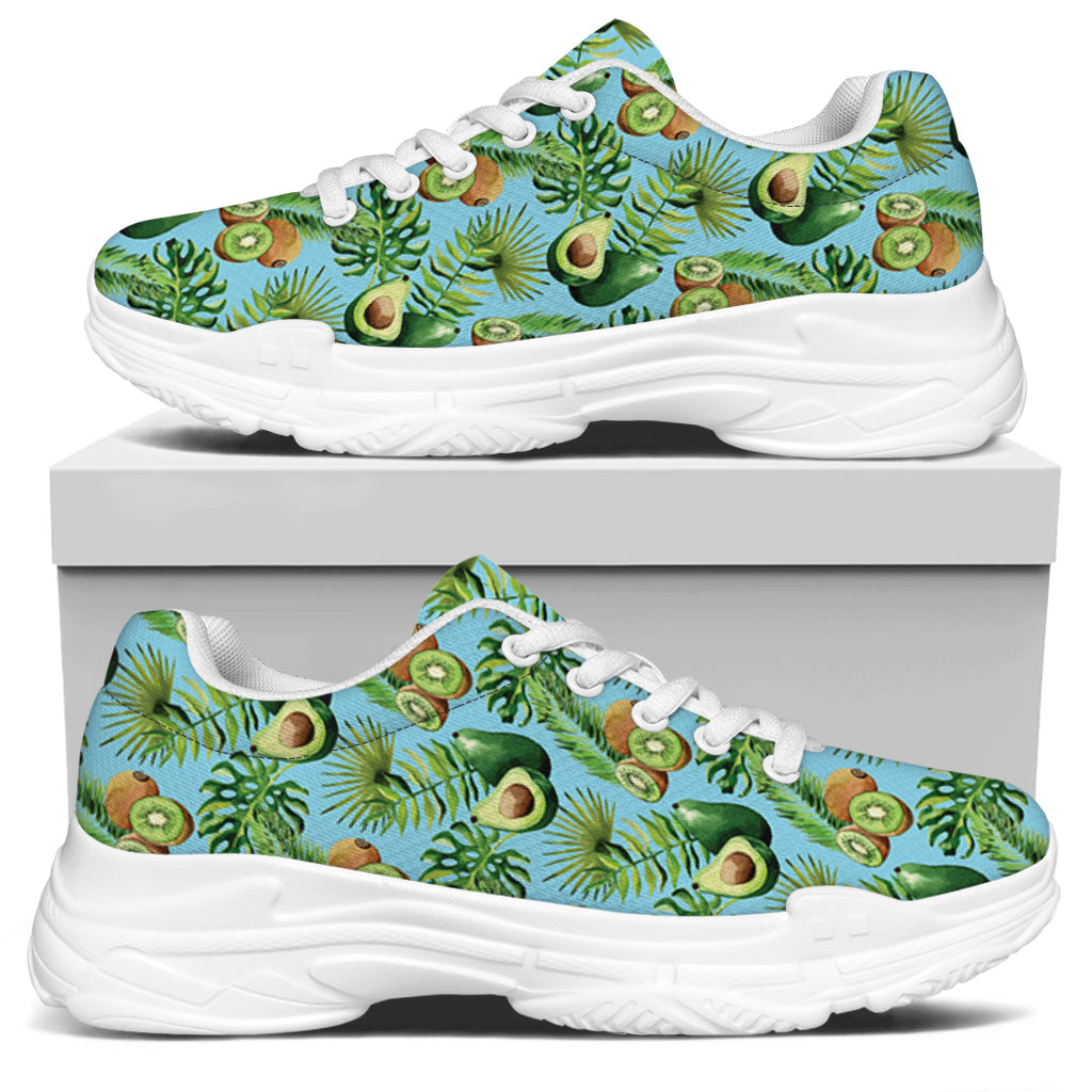 Watercolor Kiwi And Avocado Print White Chunky Shoes