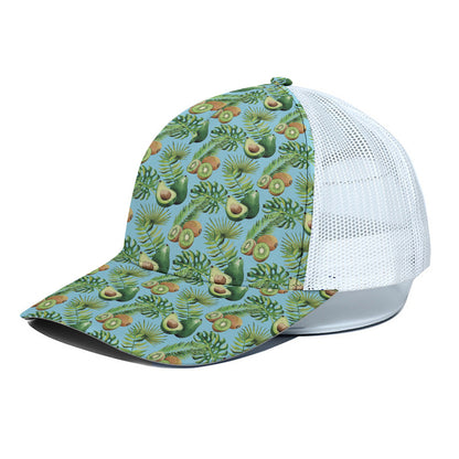 Watercolor Kiwi And Avocado Print White Mesh Trucker Cap