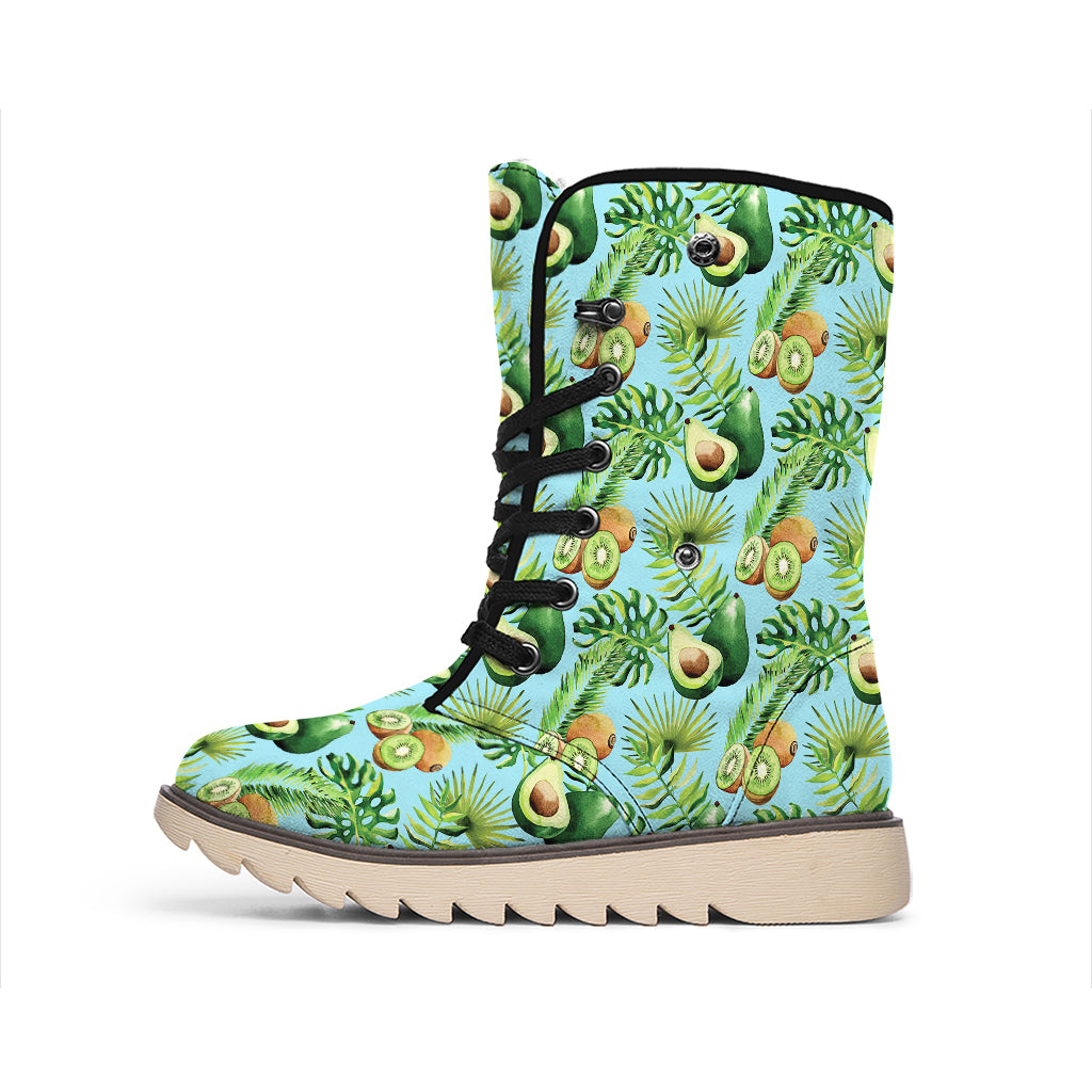 Watercolor Kiwi And Avocado Print Winter Boots