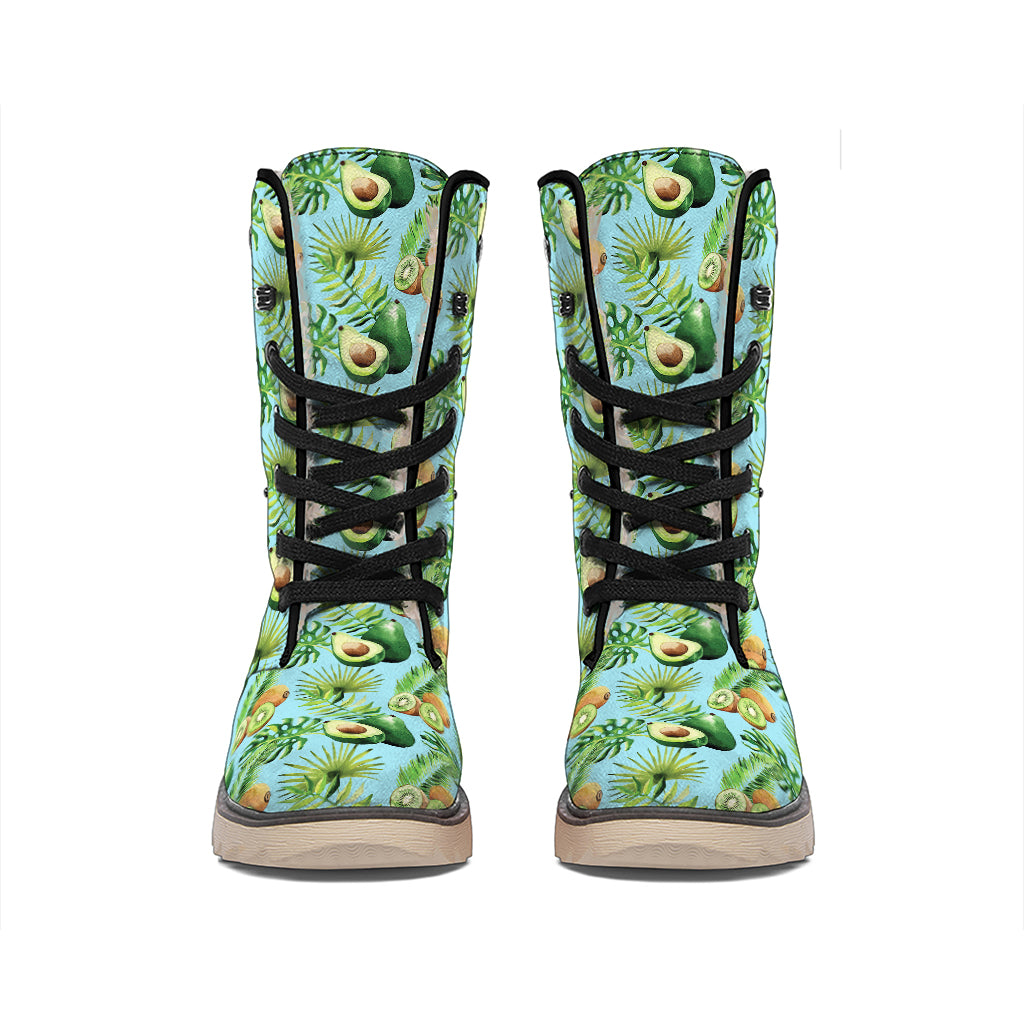 Watercolor Kiwi And Avocado Print Winter Boots