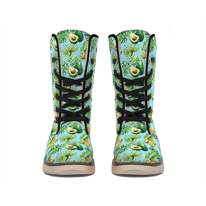 Watercolor Kiwi And Avocado Print Winter Boots