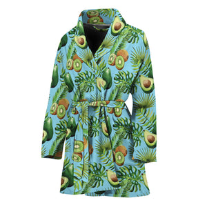 Watercolor Kiwi And Avocado Print Women's Bathrobe