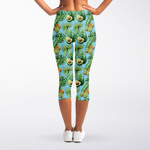 Watercolor Kiwi And Avocado Print Women's Capri Leggings