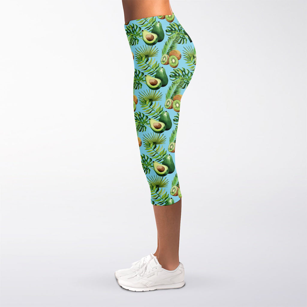 Watercolor Kiwi And Avocado Print Women's Capri Leggings