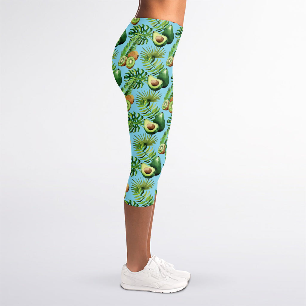 Watercolor Kiwi And Avocado Print Women's Capri Leggings