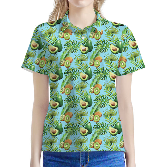 Watercolor Kiwi And Avocado Print Women's Polo Shirt