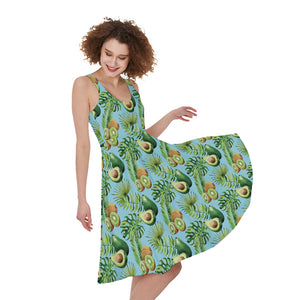 Watercolor Kiwi And Avocado Print Women's Sleeveless Dress