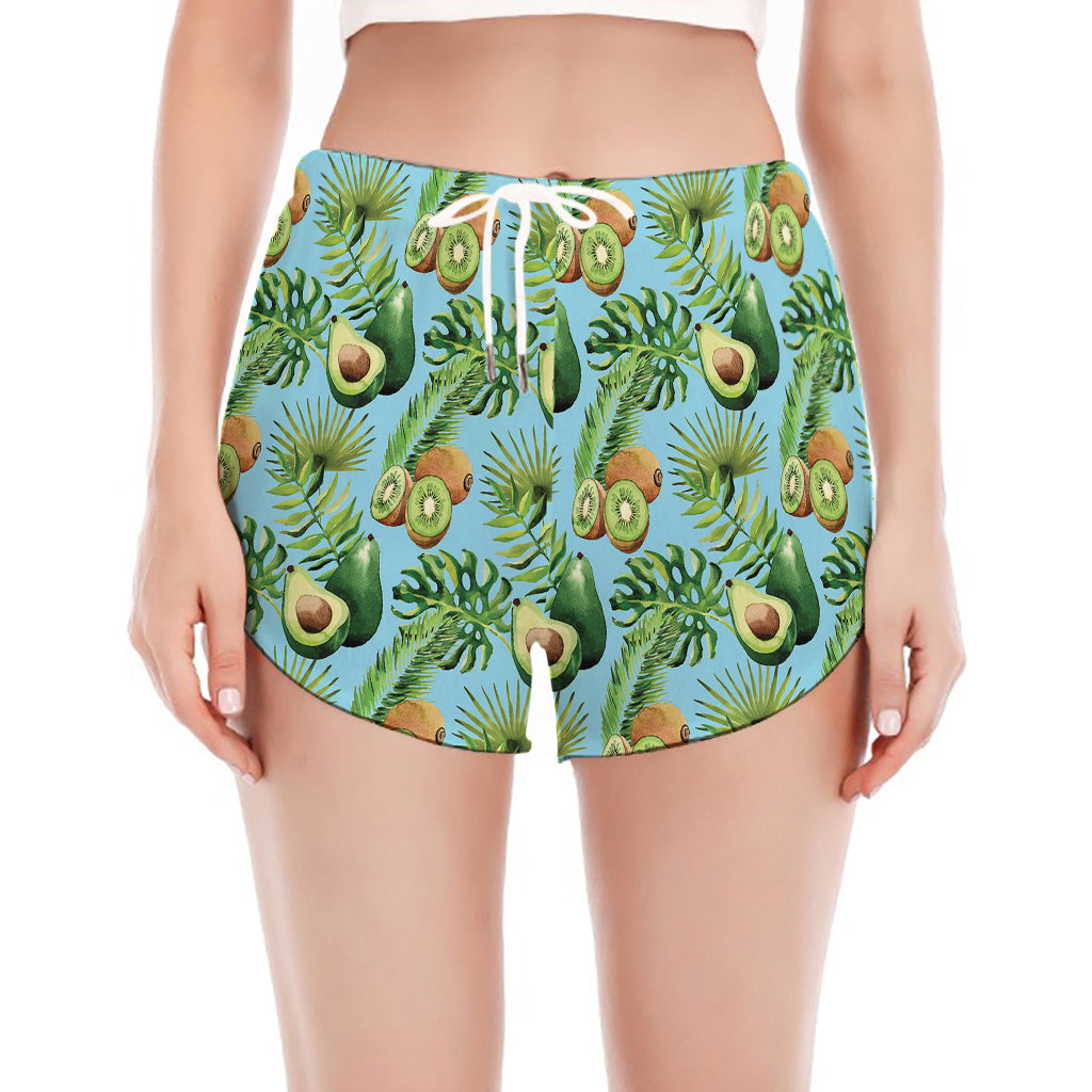 Watercolor Kiwi And Avocado Print Women's Split Running Shorts