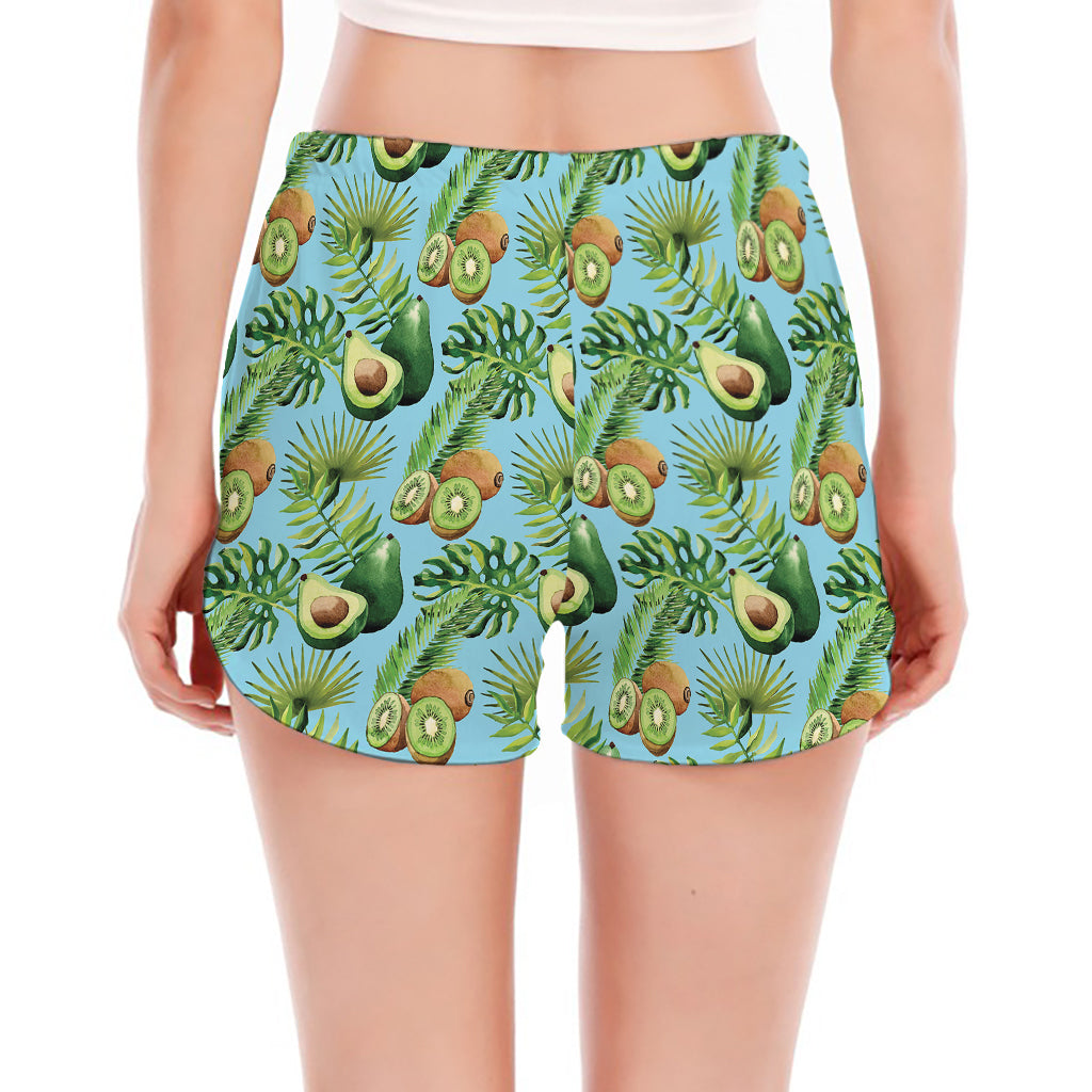 Watercolor Kiwi And Avocado Print Women's Split Running Shorts