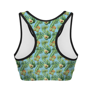 Watercolor Kiwi And Avocado Print Women's Sports Bra