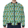 Watercolor Kiwi And Avocado Print Zip Sleeve Bomber Jacket