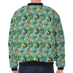 Watercolor Kiwi And Avocado Print Zip Sleeve Bomber Jacket