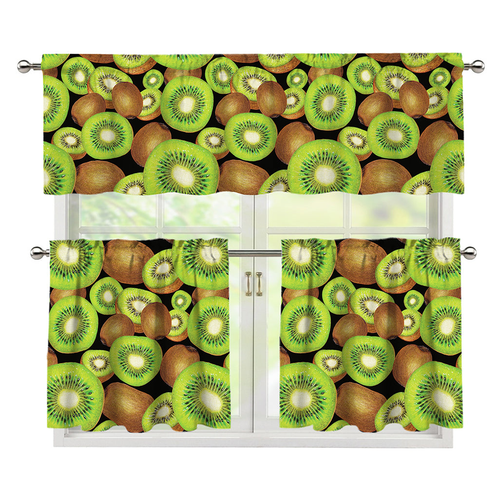 Watercolor Kiwi Pattern Print 3 Piece Kitchen Curtains