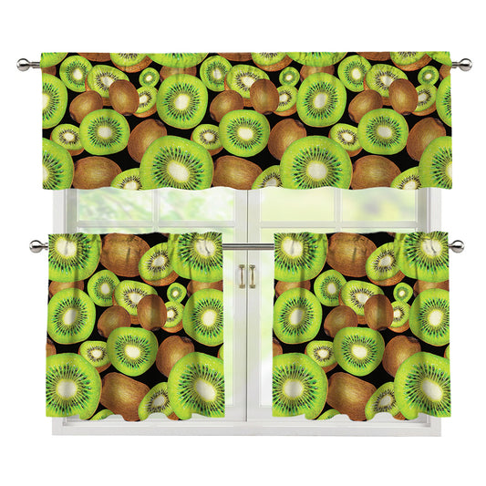 Watercolor Kiwi Pattern Print 3 Piece Kitchen Curtains