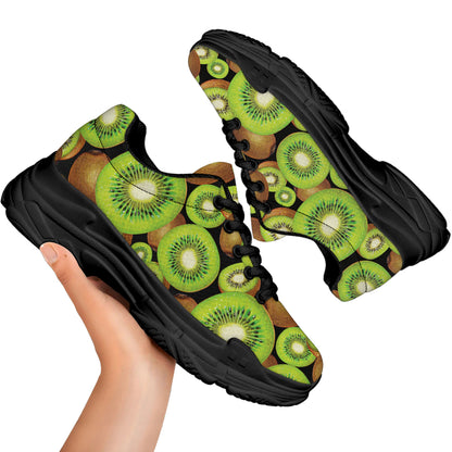 Watercolor Kiwi Pattern Print Black Chunky Shoes
