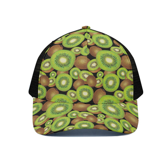 Watercolor Kiwi Pattern Print Black Mesh Trucker Cap