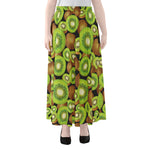 Watercolor Kiwi Pattern Print Chiffon Maxi Skirt