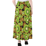 Watercolor Kiwi Pattern Print Chiffon Maxi Skirt