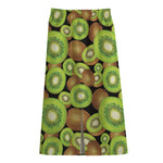 Watercolor Kiwi Pattern Print Cotton Front Slit Maxi Skirt