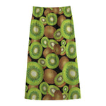 Watercolor Kiwi Pattern Print Cotton Front Slit Maxi Skirt