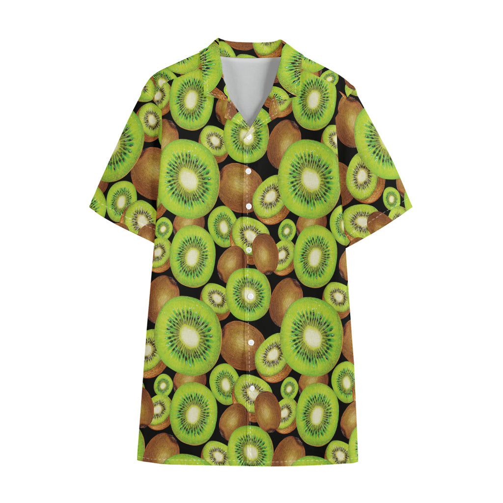 Watercolor Kiwi Pattern Print Cotton Hawaiian Shirt