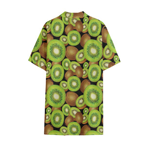 Watercolor Kiwi Pattern Print Cotton Hawaiian Shirt