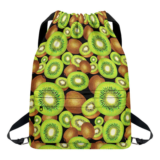 Watercolor Kiwi Pattern Print Drawstring Backpack