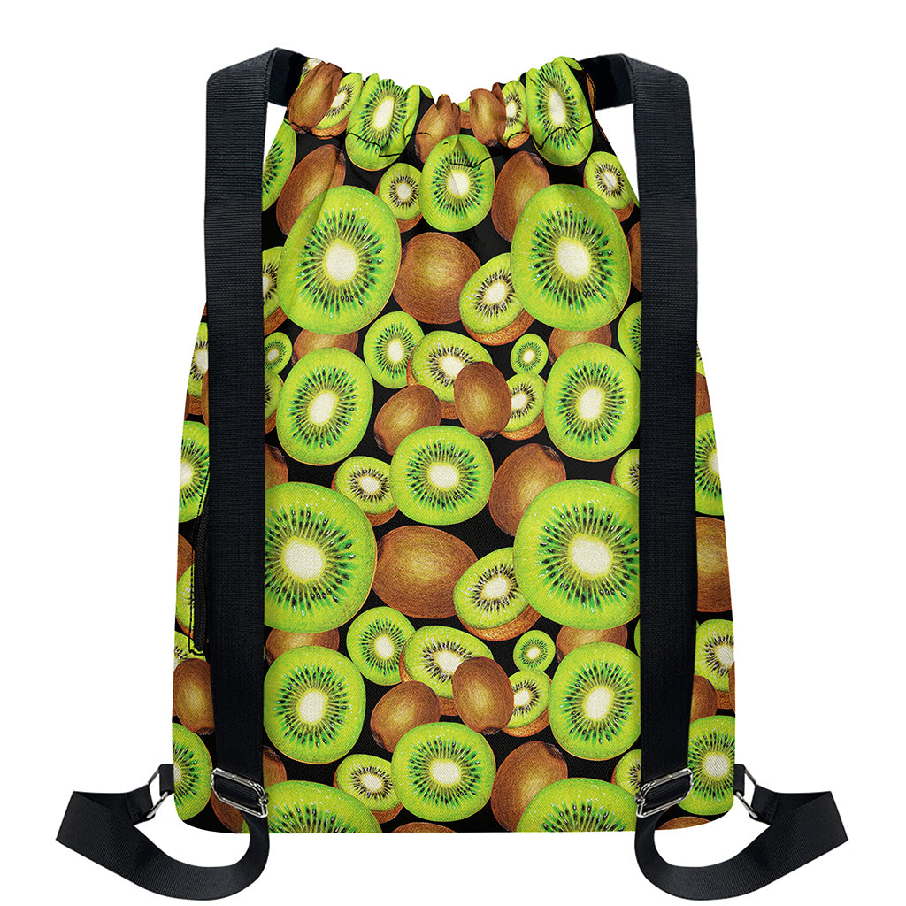 Watercolor Kiwi Pattern Print Drawstring Backpack