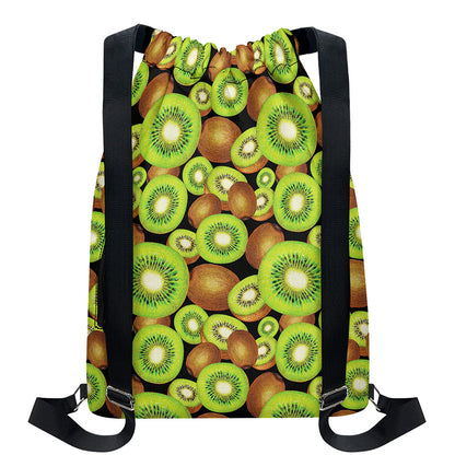 Watercolor Kiwi Pattern Print Drawstring Backpack