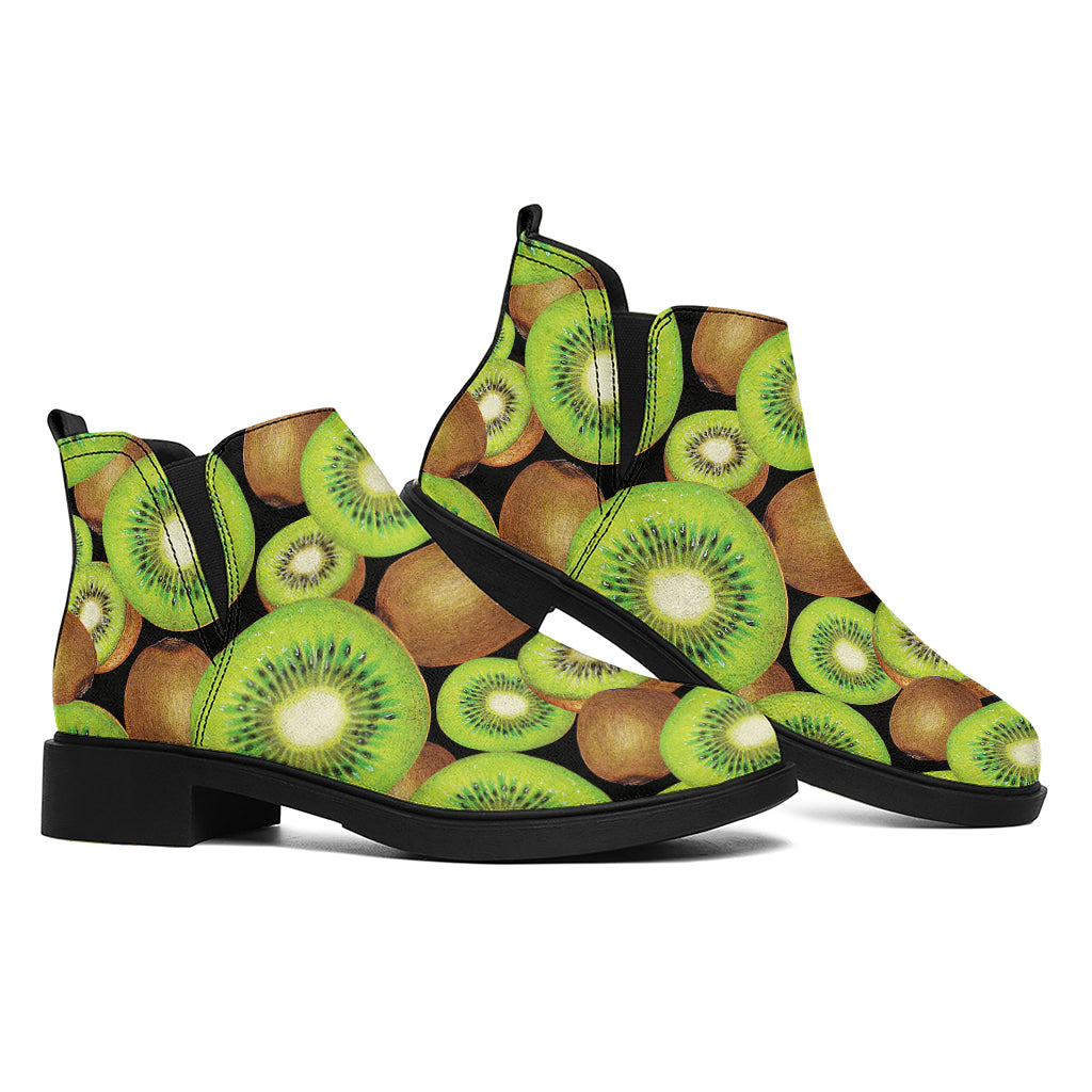 Watercolor Kiwi Pattern Print Flat Ankle Boots