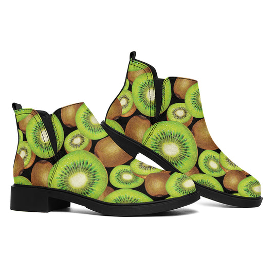 Watercolor Kiwi Pattern Print Flat Ankle Boots