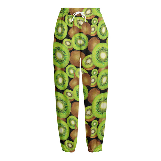 Watercolor Kiwi Pattern Print Fleece Lined Knit Pants