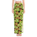 Watercolor Kiwi Pattern Print High Slit Maxi Skirt