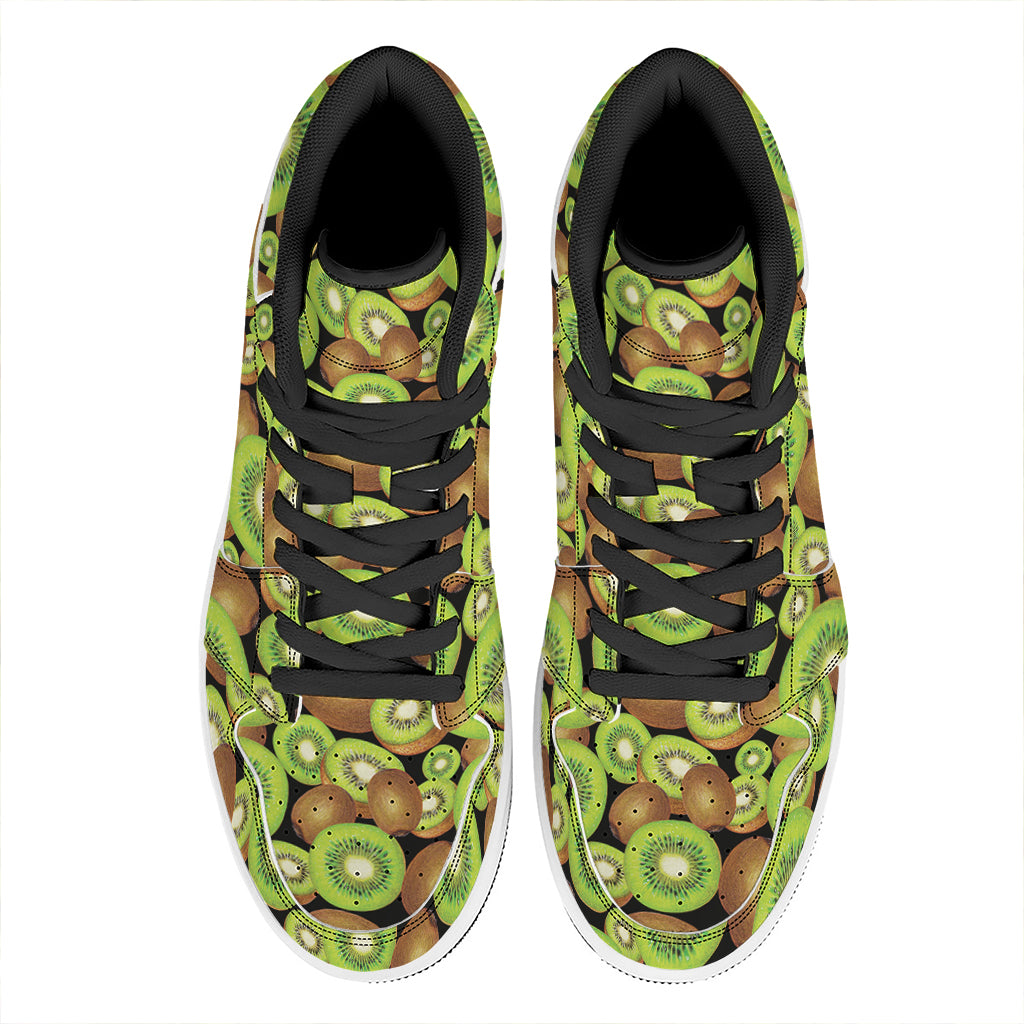 Watercolor Kiwi Pattern Print High Top Leather Sneakers