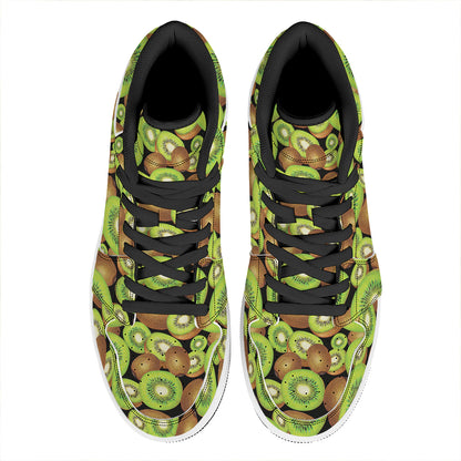 Watercolor Kiwi Pattern Print High Top Leather Sneakers