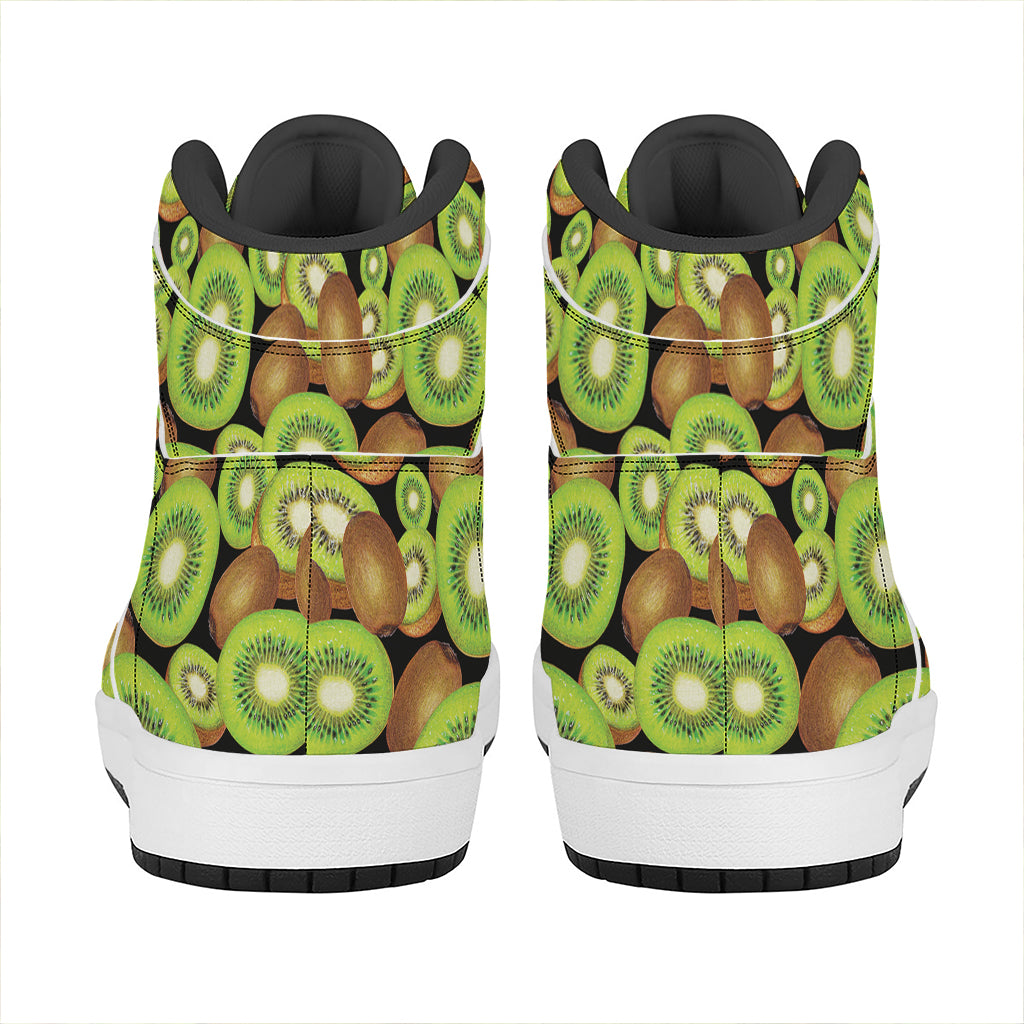 Watercolor Kiwi Pattern Print High Top Leather Sneakers