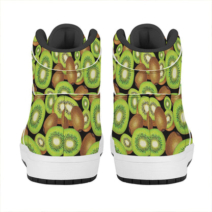 Watercolor Kiwi Pattern Print High Top Leather Sneakers