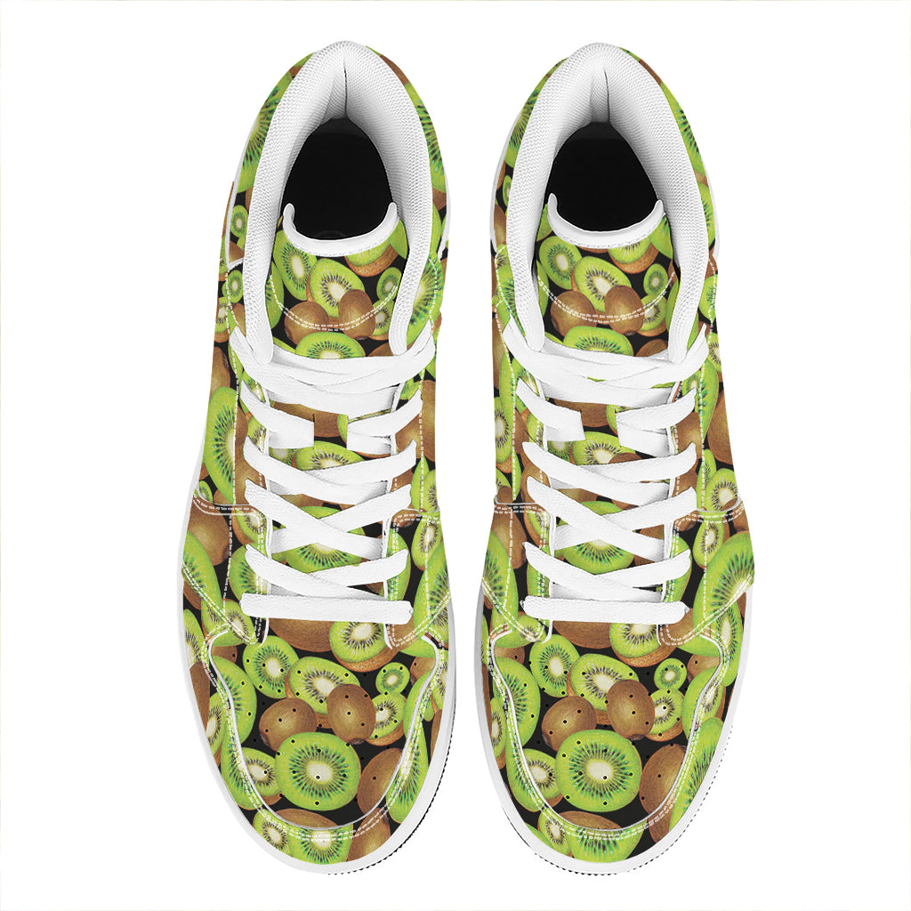 Watercolor Kiwi Pattern Print High Top Leather Sneakers