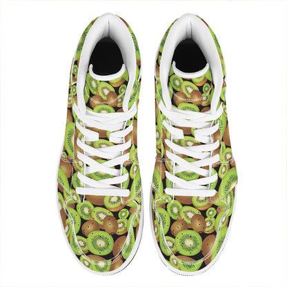 Watercolor Kiwi Pattern Print High Top Leather Sneakers