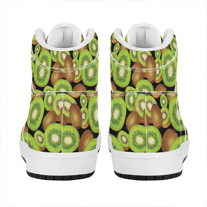 Watercolor Kiwi Pattern Print High Top Leather Sneakers