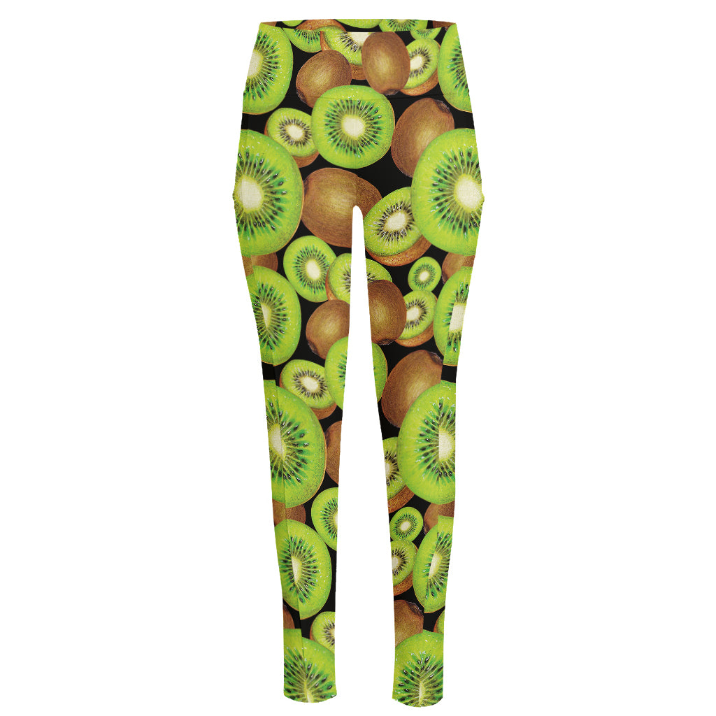 Watercolor Kiwi Pattern Print High-Waisted Pocket Leggings