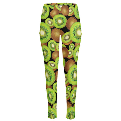 Watercolor Kiwi Pattern Print High-Waisted Pocket Leggings