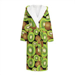 Watercolor Kiwi Pattern Print Hooded Bathrobe