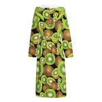 Watercolor Kiwi Pattern Print Hooded Bathrobe