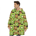 Watercolor Kiwi Pattern Print Hoodie Blanket