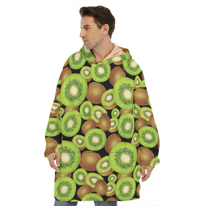 Watercolor Kiwi Pattern Print Hoodie Blanket