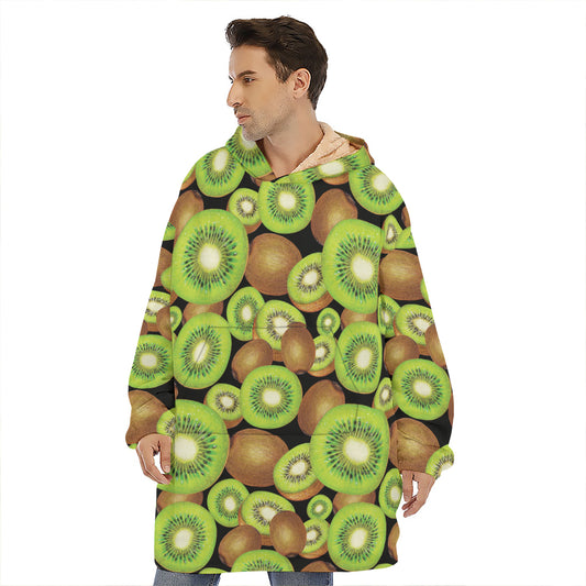 Watercolor Kiwi Pattern Print Hoodie Blanket