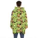 Watercolor Kiwi Pattern Print Hoodie Blanket