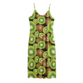 Watercolor Kiwi Pattern Print Jersey Midi Cami Dress