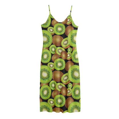 Watercolor Kiwi Pattern Print Jersey Midi Cami Dress